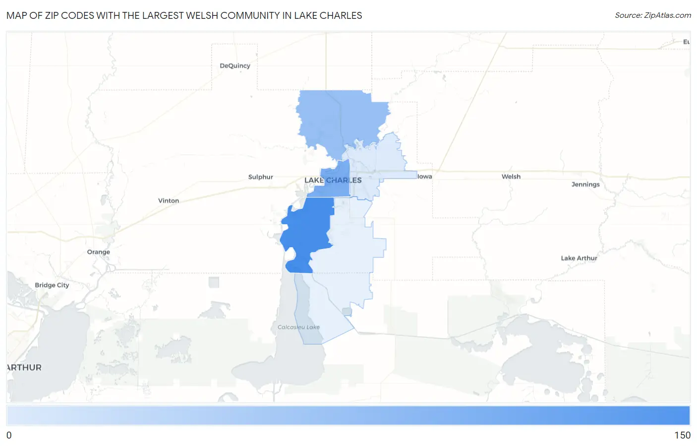 Zip Codes with the Largest Welsh Community in Lake Charles Map