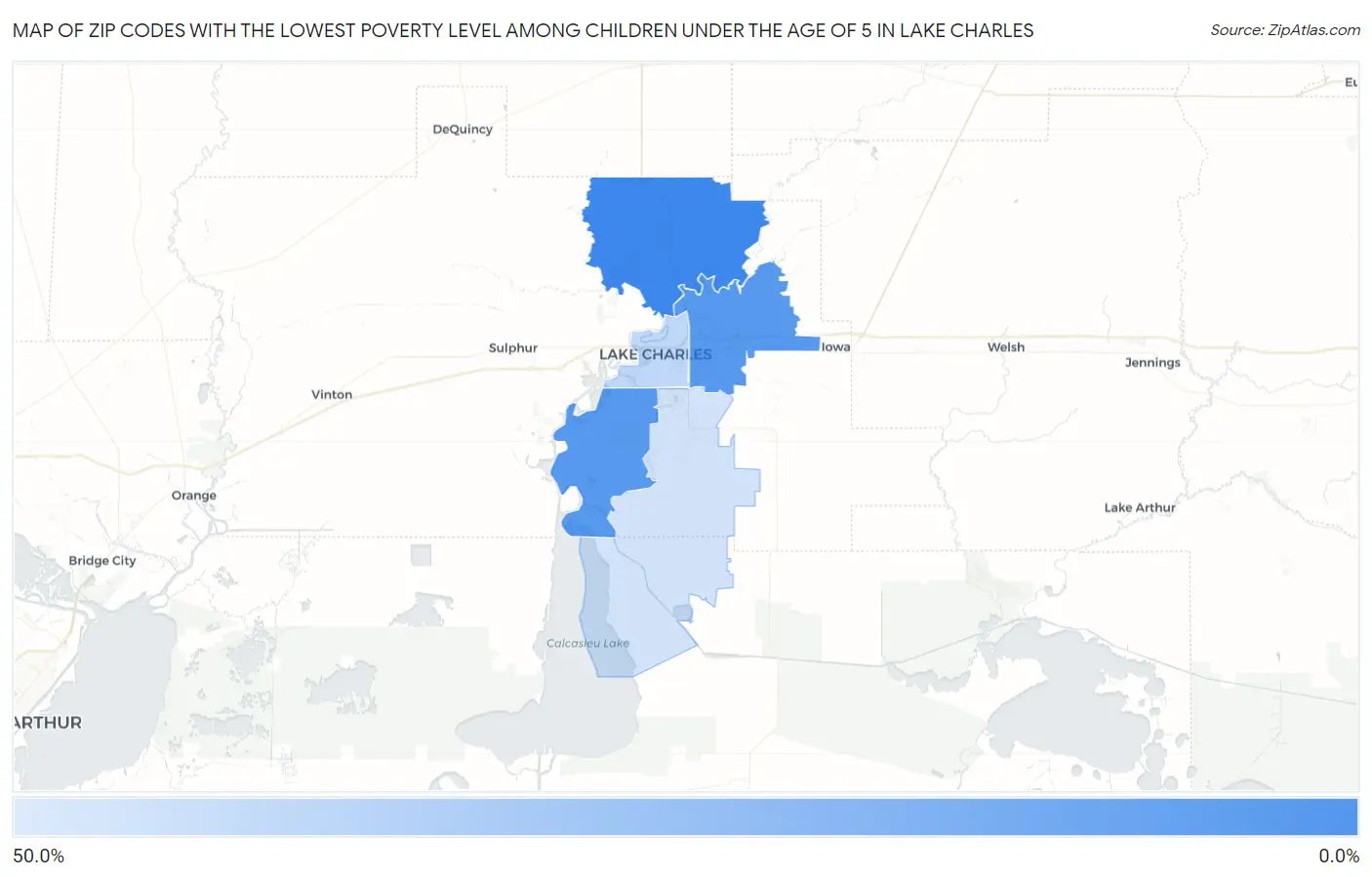 Zip Codes with the Lowest Poverty Level Among Children Under the Age of 5 in Lake Charles Map