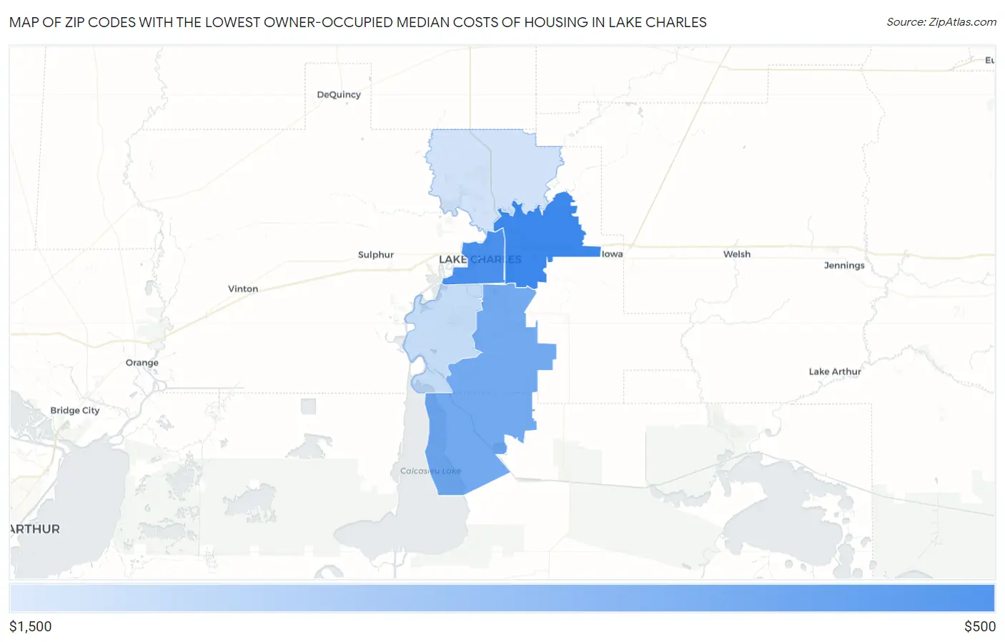 Zip Codes with the Lowest Owner-Occupied Median Costs of Housing in Lake Charles Map