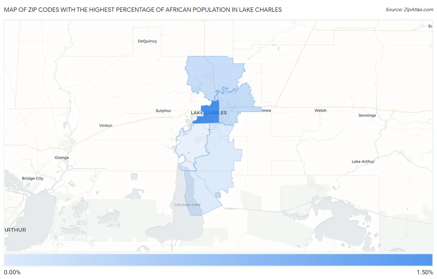 Zip Codes with the Highest Percentage of African Population in Lake Charles Map