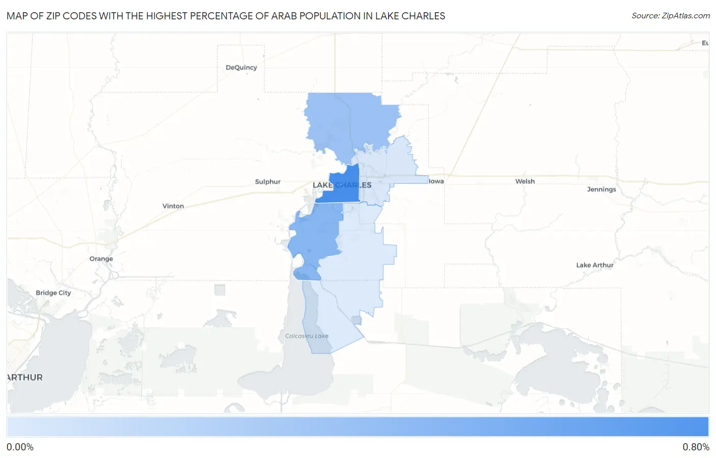 Zip Codes with the Highest Percentage of Arab Population in Lake Charles Map