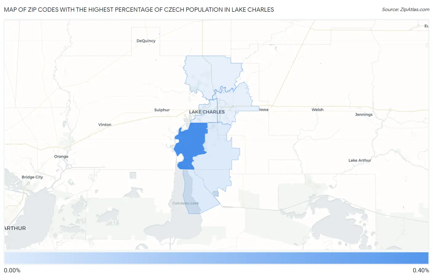 Zip Codes with the Highest Percentage of Czech Population in Lake Charles Map