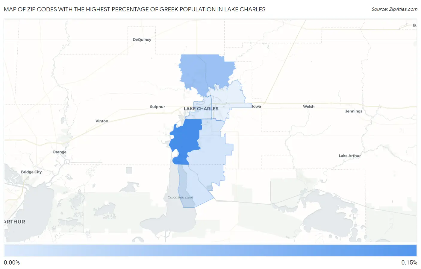 Zip Codes with the Highest Percentage of Greek Population in Lake Charles Map