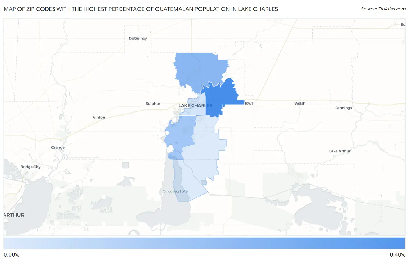 Zip Codes with the Highest Percentage of Guatemalan Population in Lake Charles Map