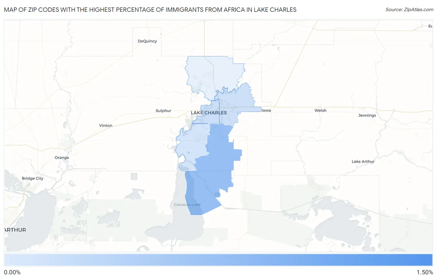 Zip Codes with the Highest Percentage of Immigrants from Africa in Lake Charles Map