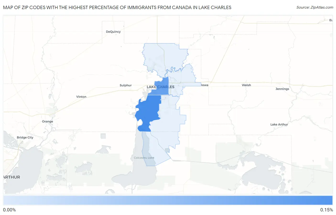 Zip Codes with the Highest Percentage of Immigrants from Canada in Lake Charles Map