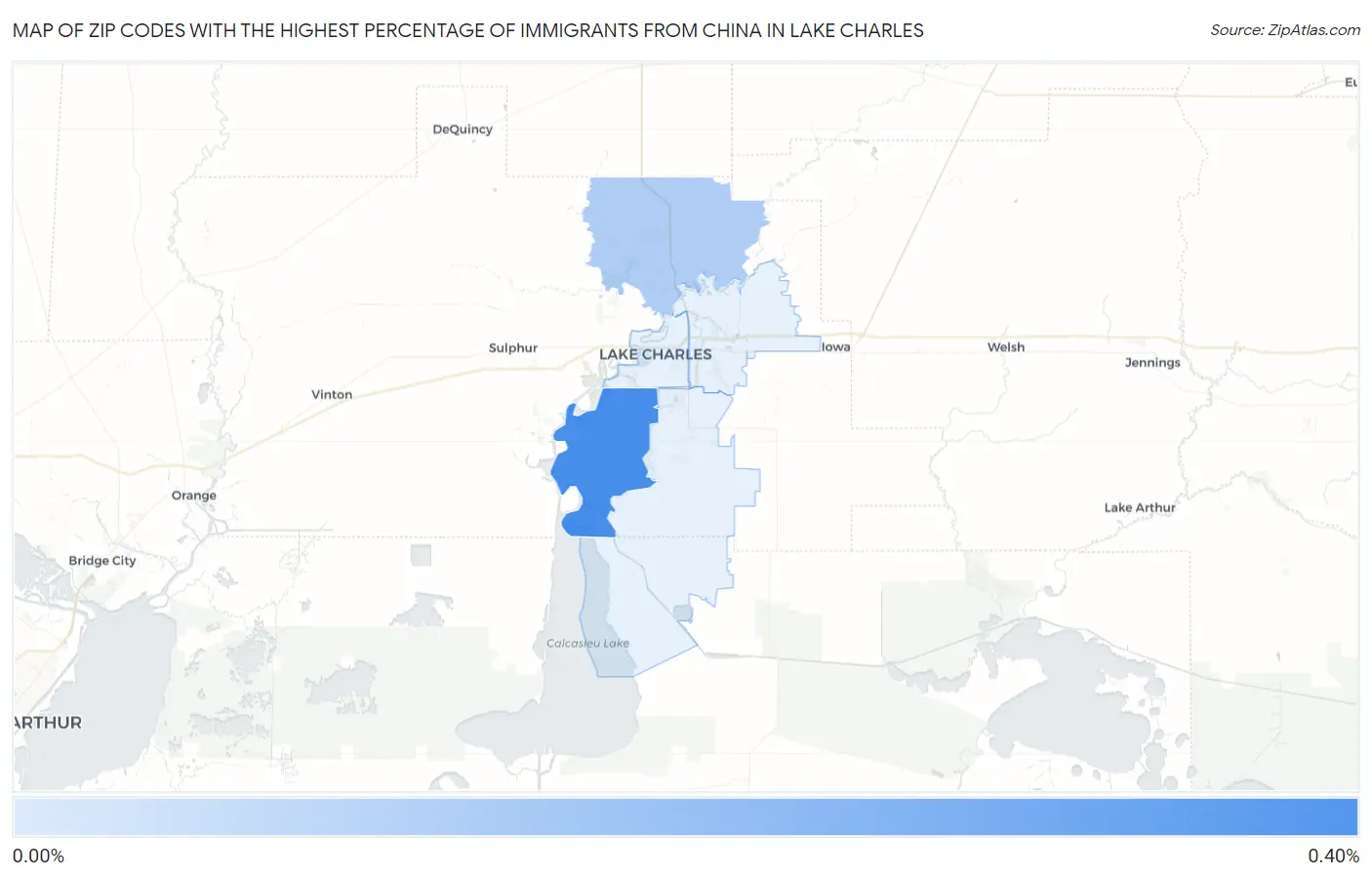 Zip Codes with the Highest Percentage of Immigrants from China in Lake Charles Map