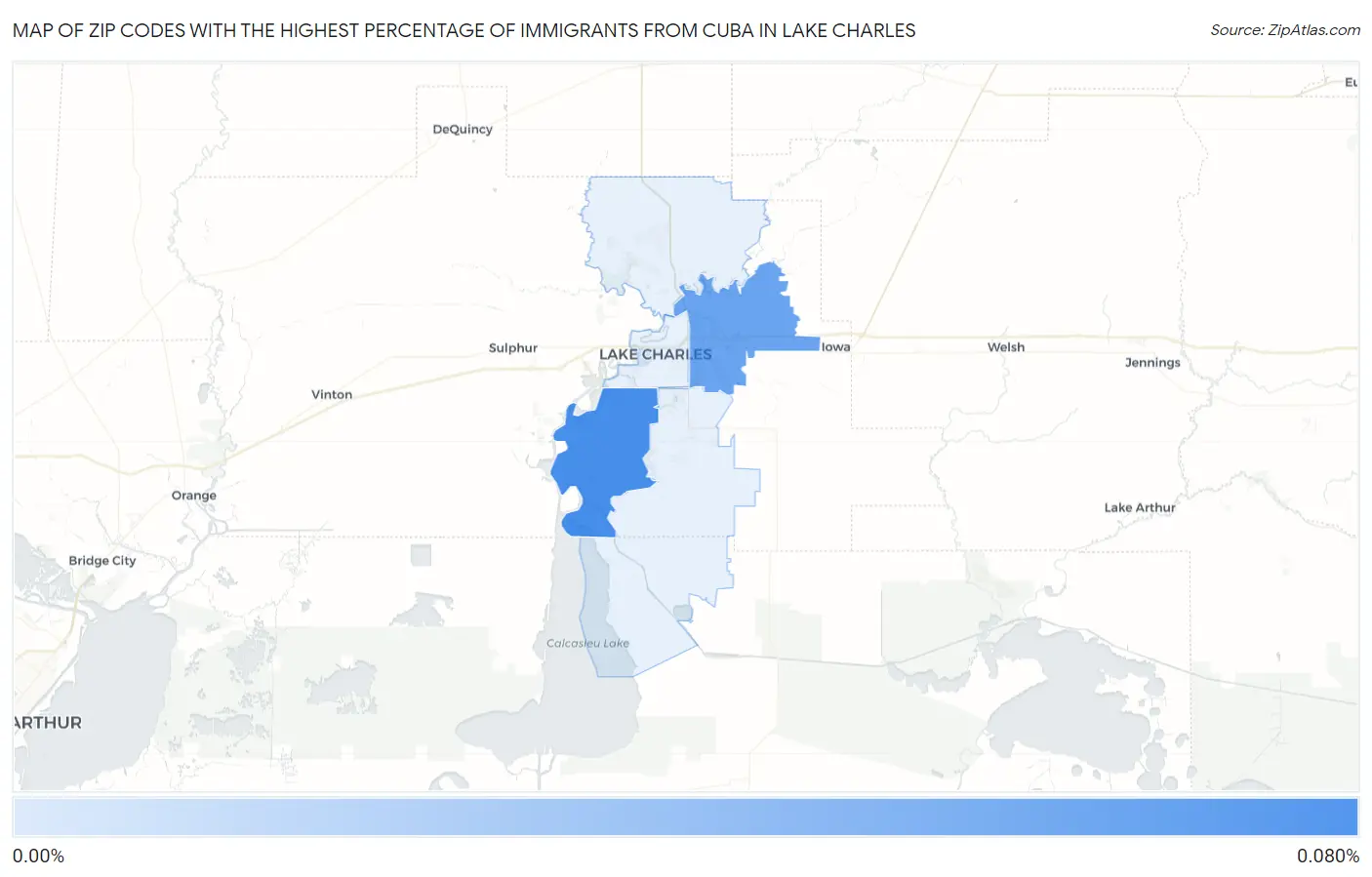 Zip Codes with the Highest Percentage of Immigrants from Cuba in Lake Charles Map