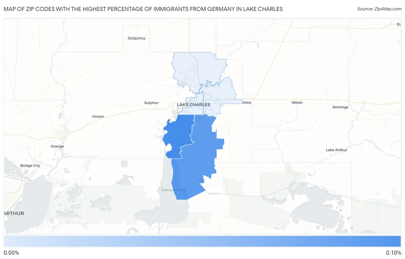 Zip Codes with the Highest Percentage of Immigrants from Germany in Lake Charles Map