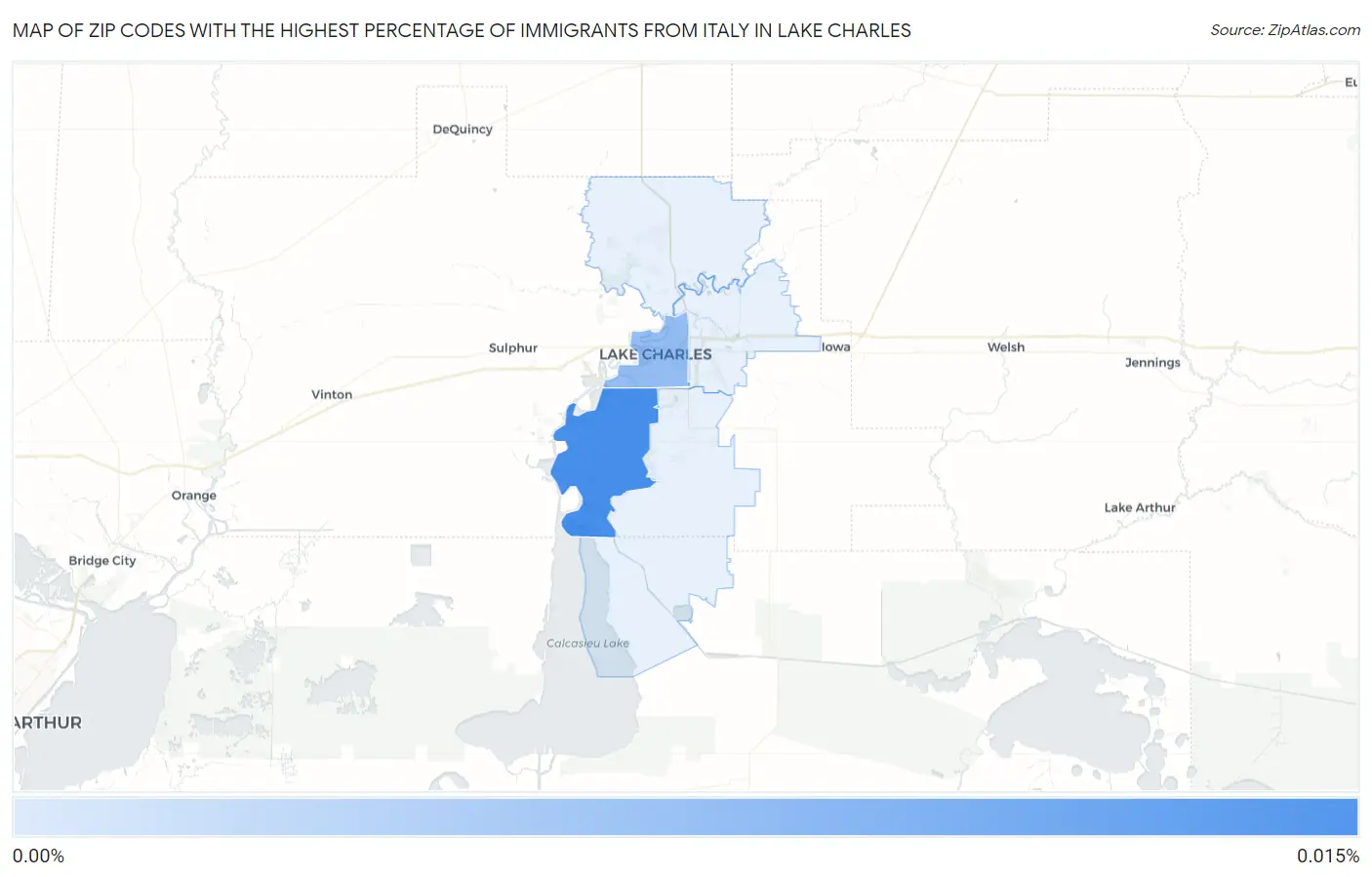Zip Codes with the Highest Percentage of Immigrants from Italy in Lake Charles Map