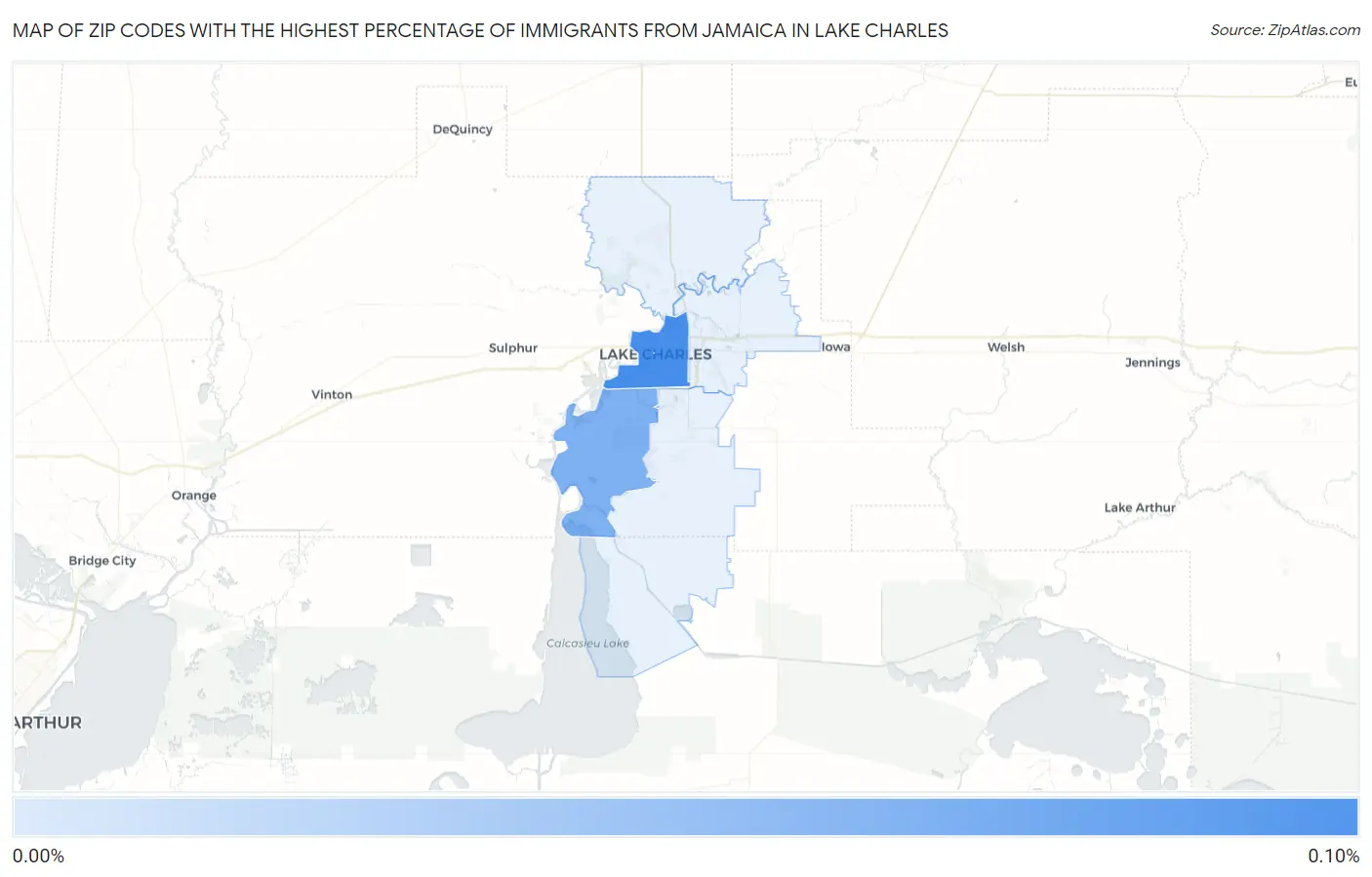 Zip Codes with the Highest Percentage of Immigrants from Jamaica in Lake Charles Map