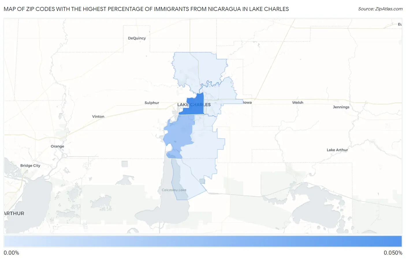 Zip Codes with the Highest Percentage of Immigrants from Nicaragua in Lake Charles Map