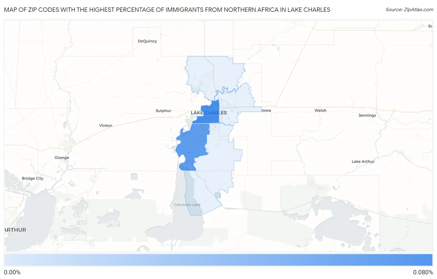 Zip Codes with the Highest Percentage of Immigrants from Northern Africa in Lake Charles Map
