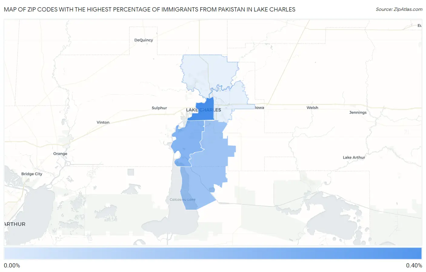 Zip Codes with the Highest Percentage of Immigrants from Pakistan in Lake Charles Map