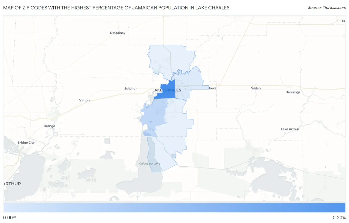 Zip Codes with the Highest Percentage of Jamaican Population in Lake Charles Map