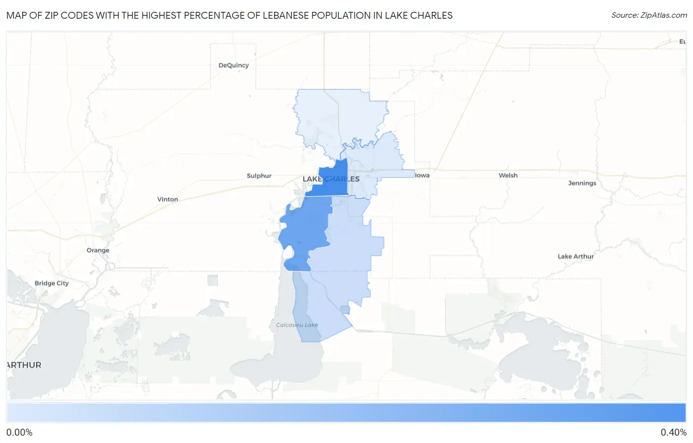 Zip Codes with the Highest Percentage of Lebanese Population in Lake Charles Map