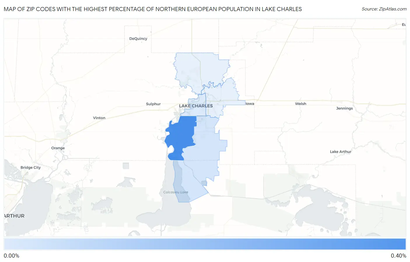 Zip Codes with the Highest Percentage of Northern European Population in Lake Charles Map