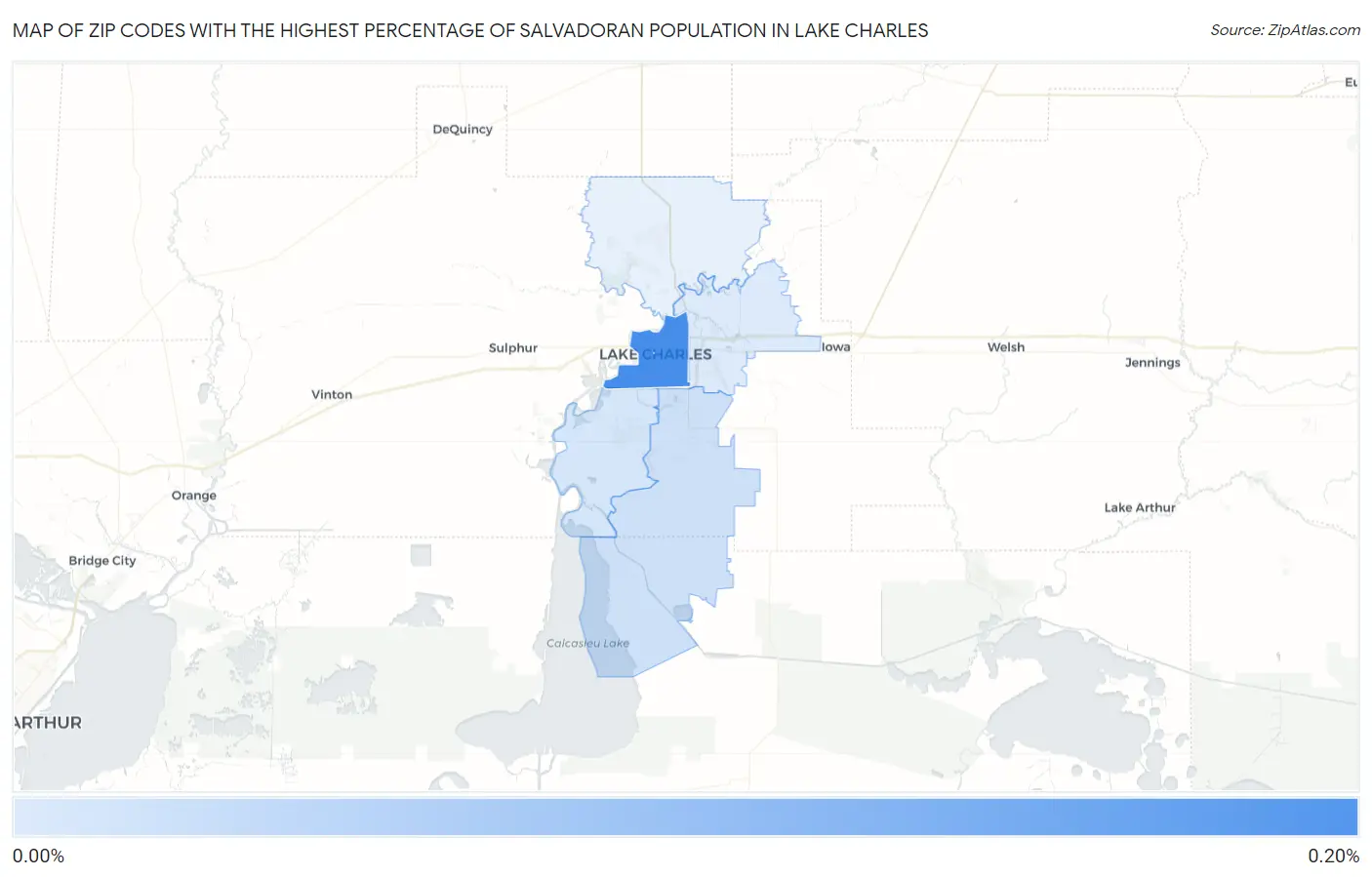 Zip Codes with the Highest Percentage of Salvadoran Population in Lake Charles Map