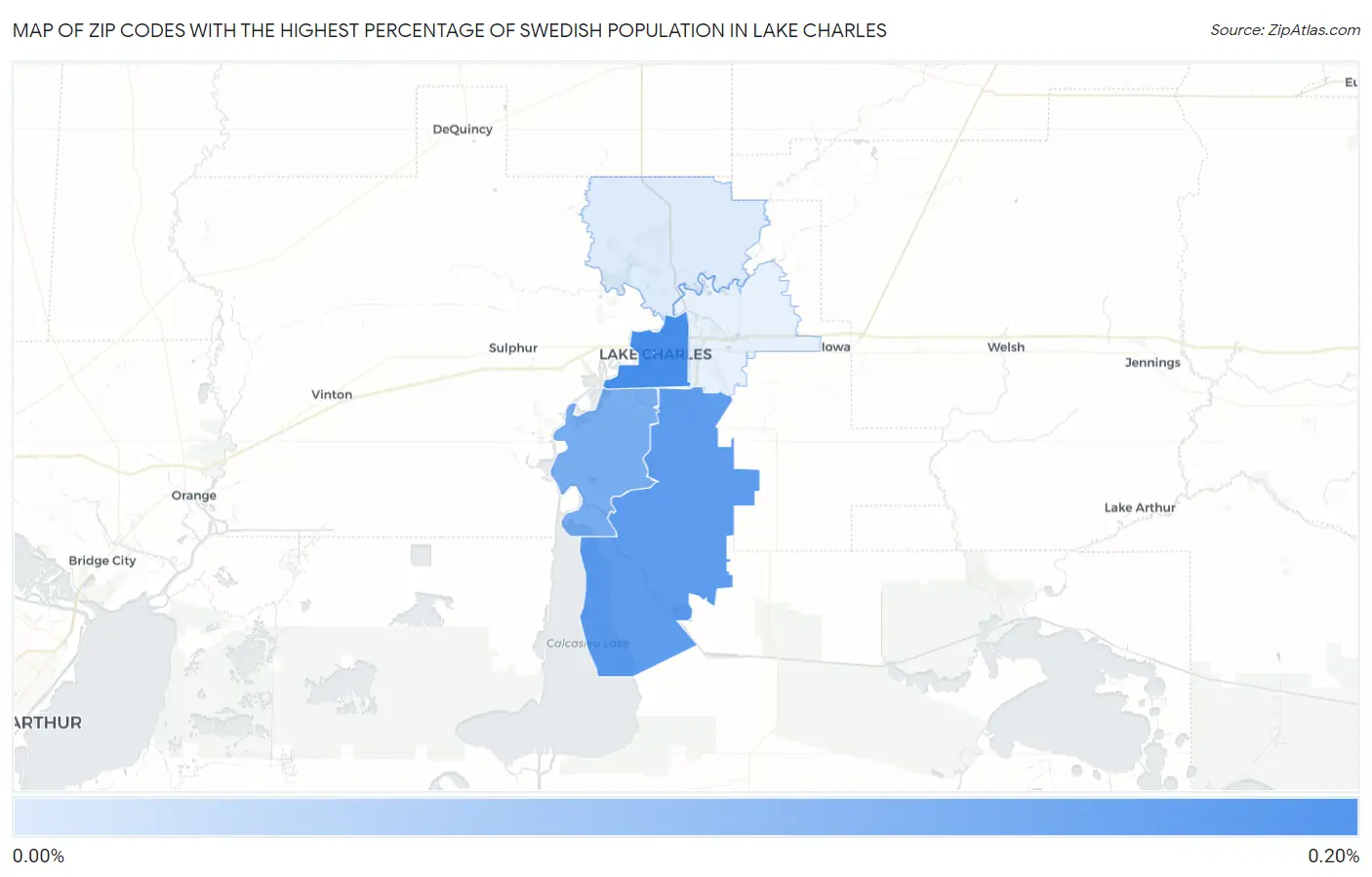 Zip Codes with the Highest Percentage of Swedish Population in Lake Charles Map
