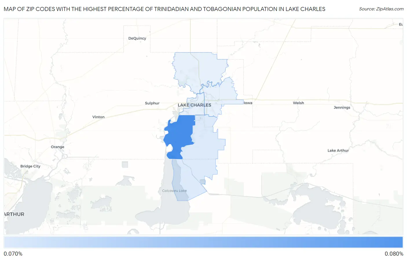 Zip Codes with the Highest Percentage of Trinidadian and Tobagonian Population in Lake Charles Map