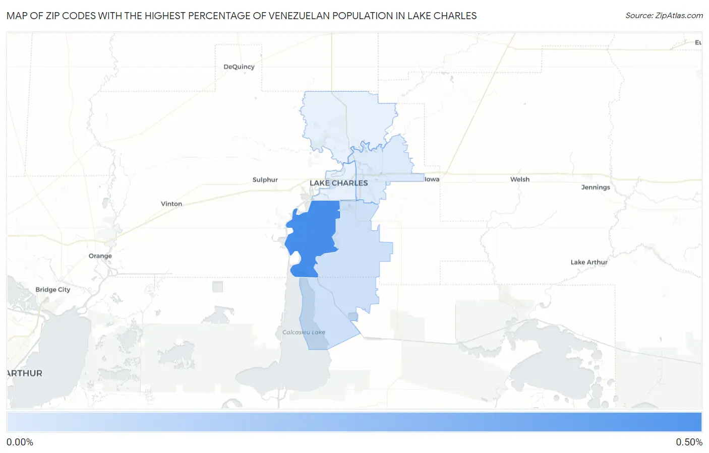 Zip Codes with the Highest Percentage of Venezuelan Population in Lake Charles Map