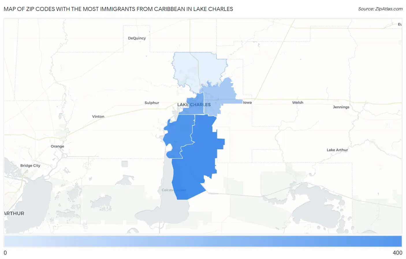Zip Codes with the Most Immigrants from Caribbean in Lake Charles Map