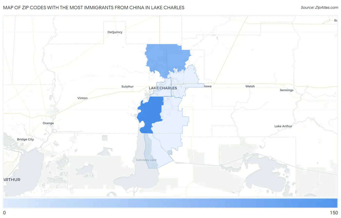 Zip Codes with the Most Immigrants from China in Lake Charles Map