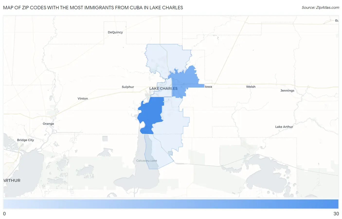 Zip Codes with the Most Immigrants from Cuba in Lake Charles Map