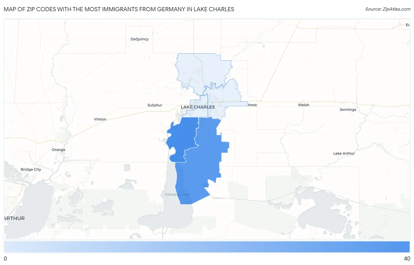Zip Codes with the Most Immigrants from Germany in Lake Charles Map