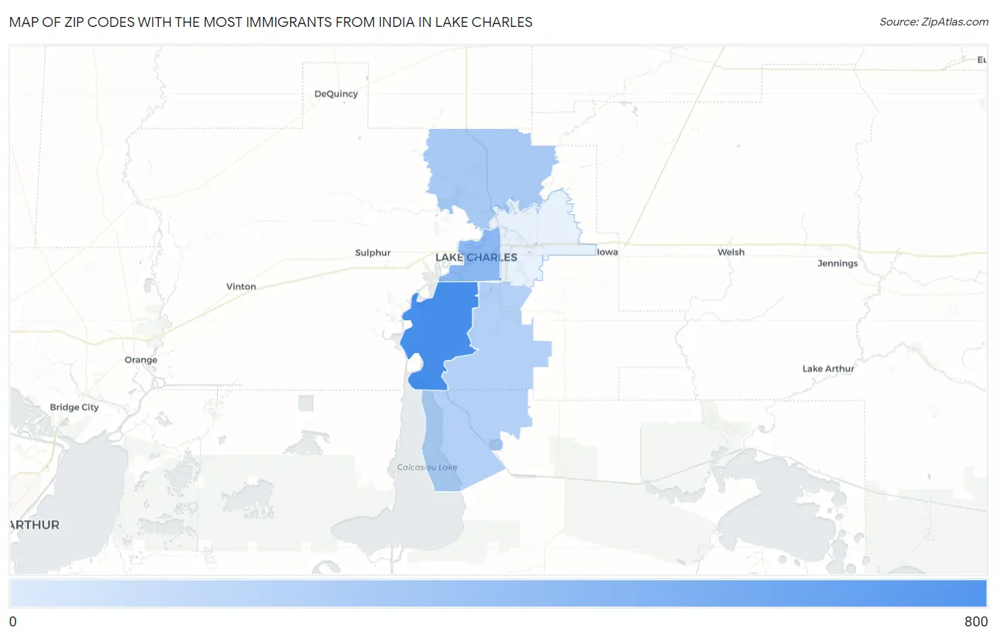 Zip Codes with the Most Immigrants from India in Lake Charles Map