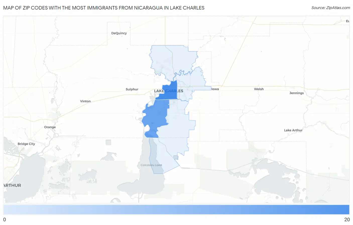 Zip Codes with the Most Immigrants from Nicaragua in Lake Charles Map