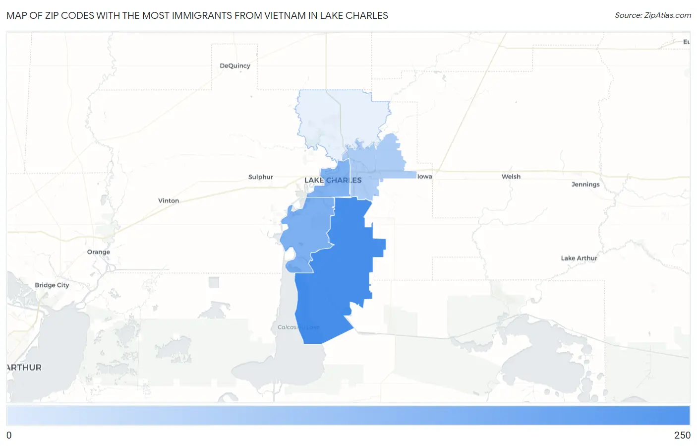 Zip Codes with the Most Immigrants from Vietnam in Lake Charles Map