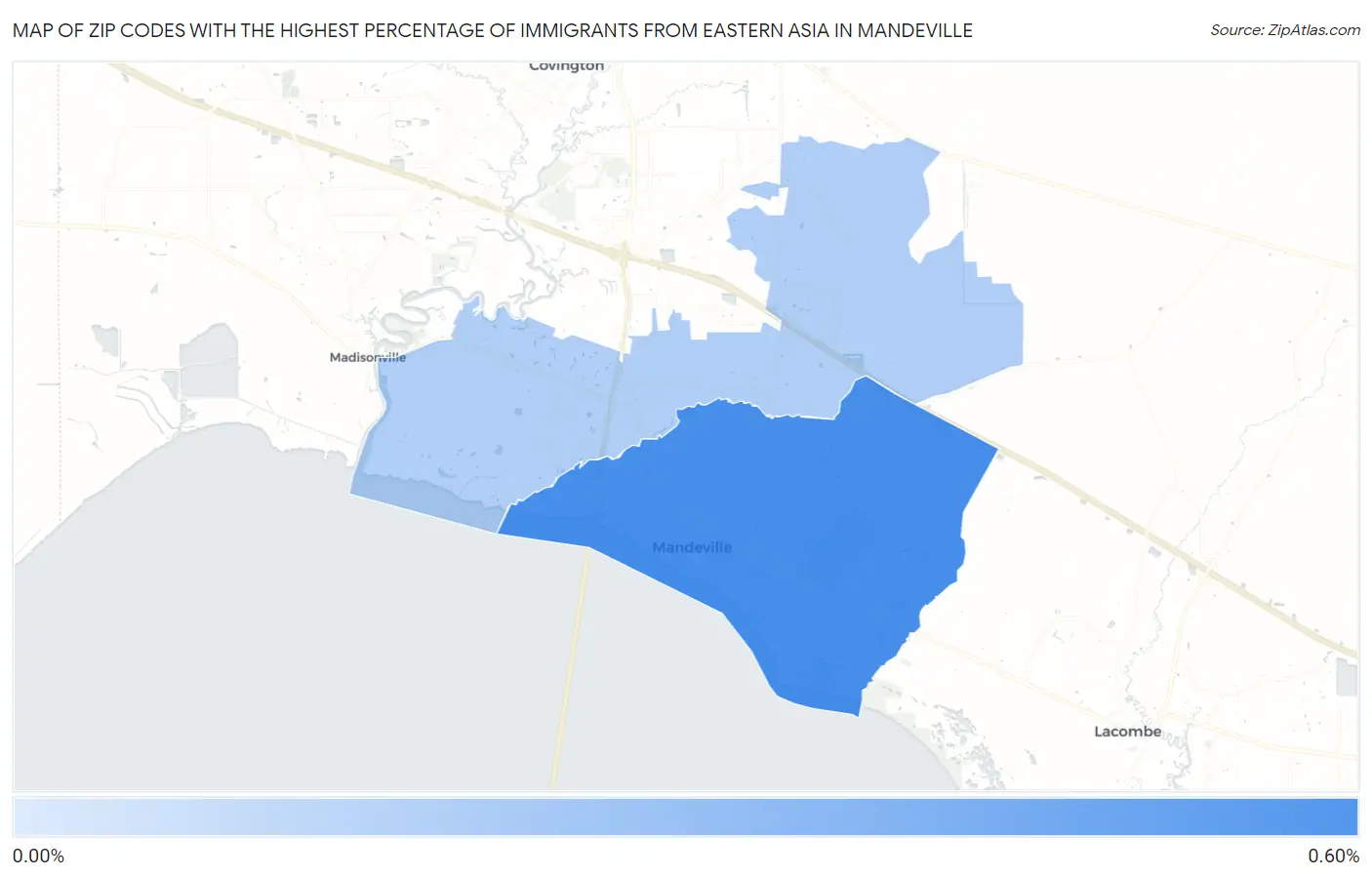Zip Codes with the Highest Percentage of Immigrants from Eastern Asia in Mandeville Map