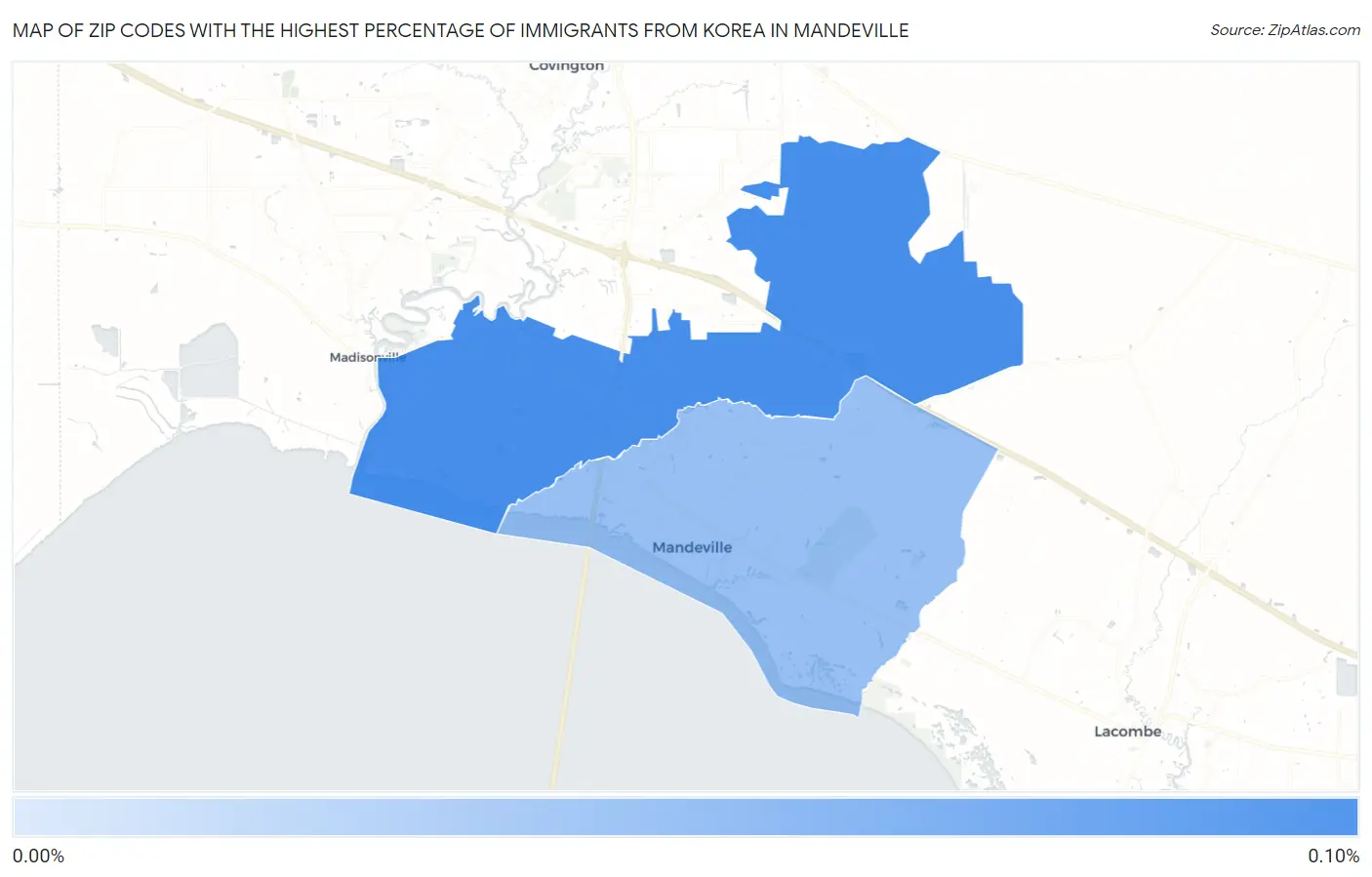 Zip Codes with the Highest Percentage of Immigrants from Korea in Mandeville Map