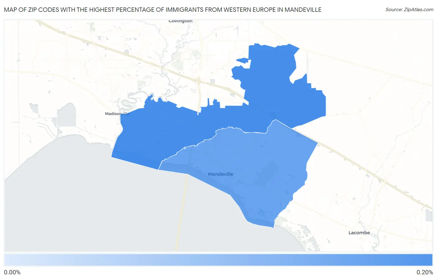 Zip Codes with the Highest Percentage of Immigrants from Western Europe in Mandeville Map