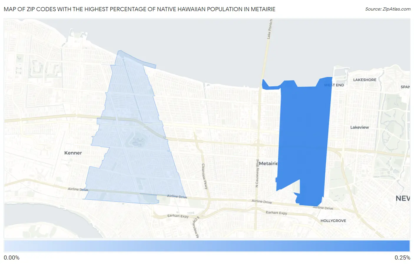 Zip Codes with the Highest Percentage of Native Hawaiian Population in Metairie Map