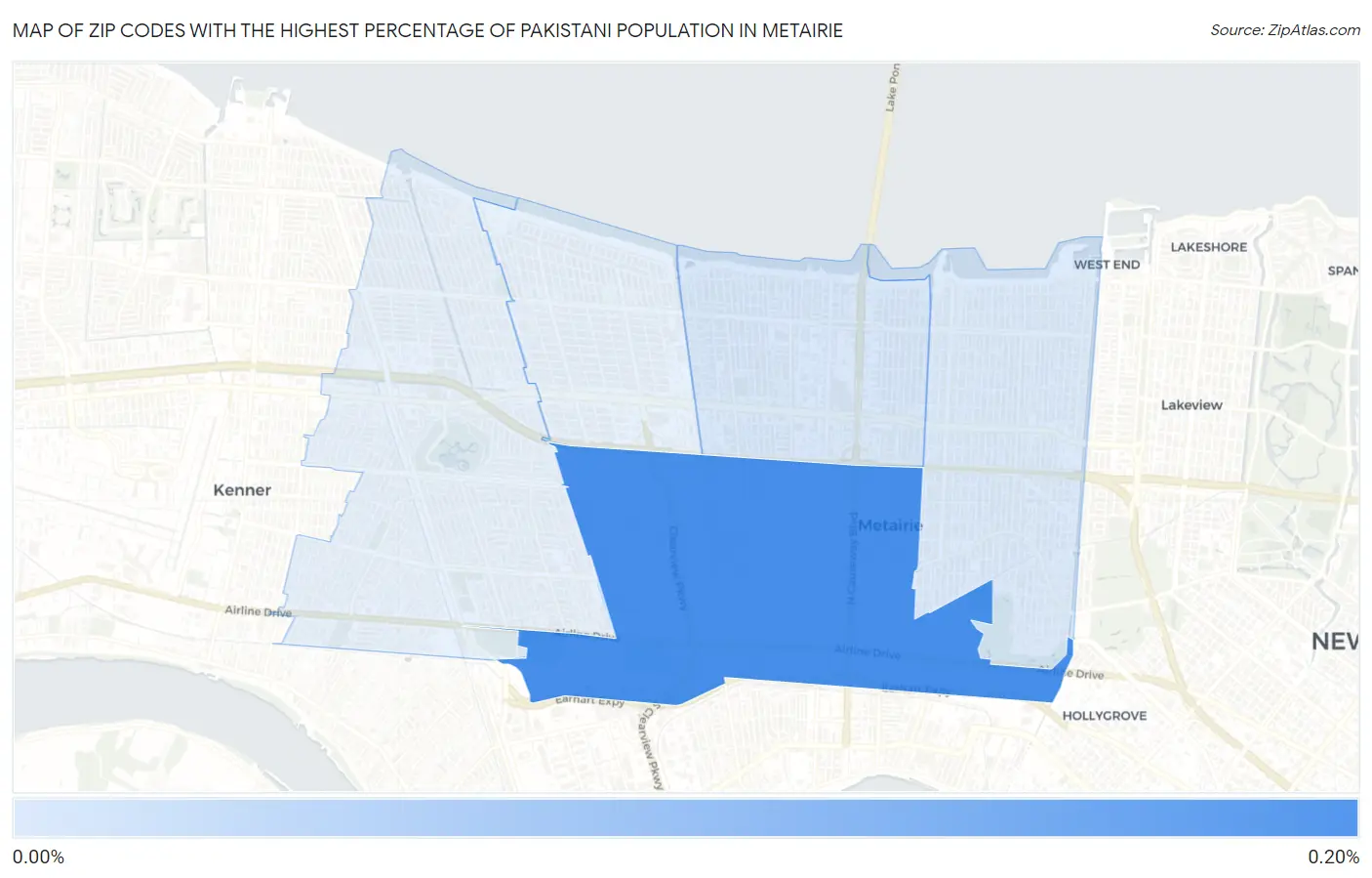 Zip Codes with the Highest Percentage of Pakistani Population in Metairie Map