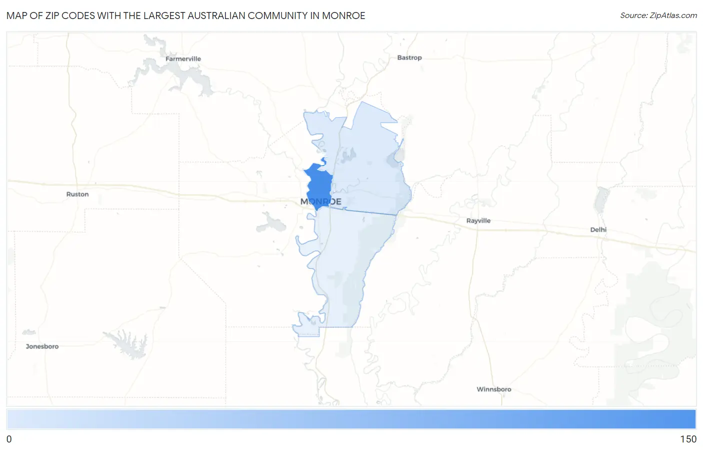 Zip Codes with the Largest Australian Community in Monroe Map