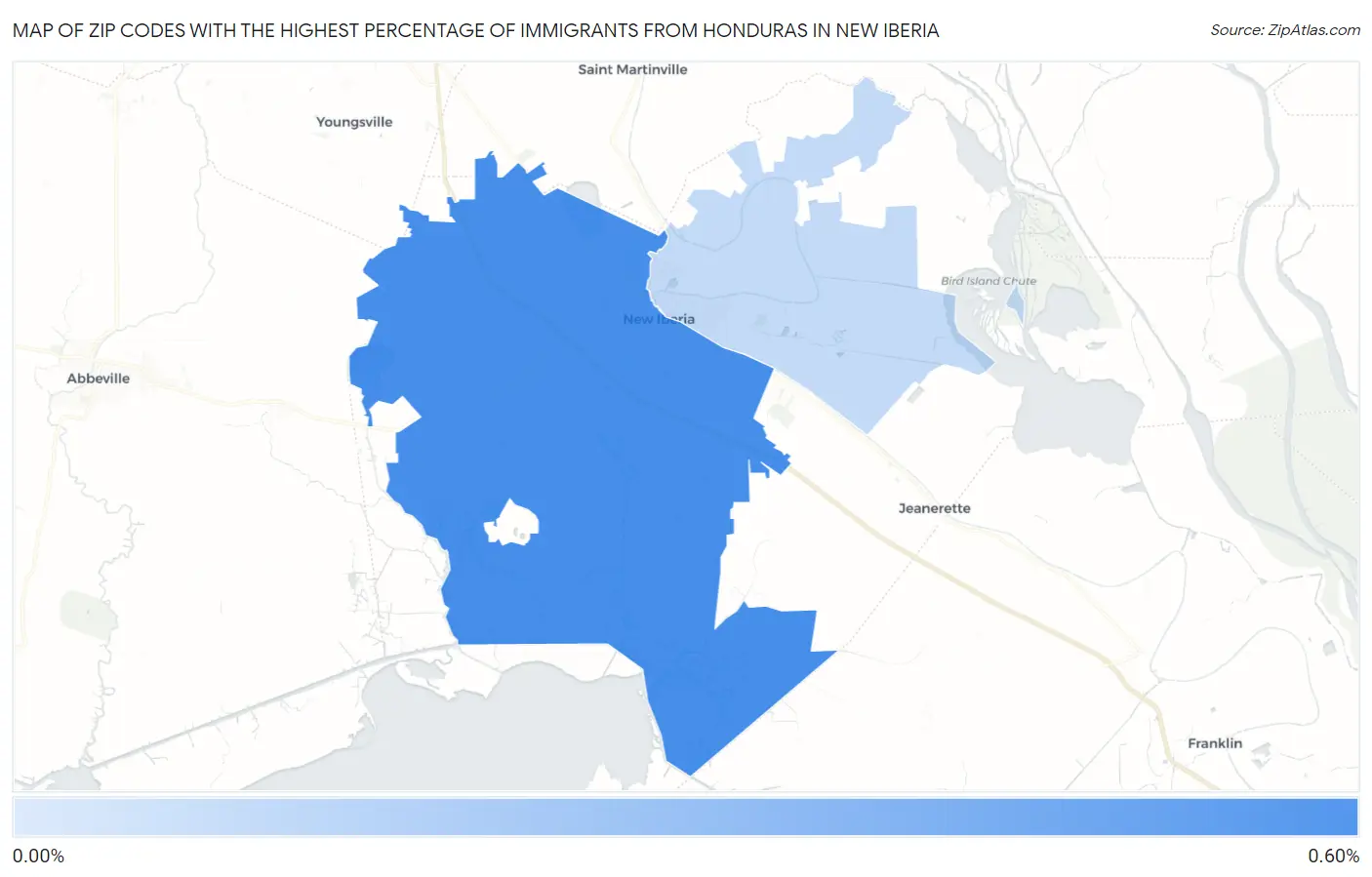 Zip Codes with the Highest Percentage of Immigrants from Honduras in New Iberia Map