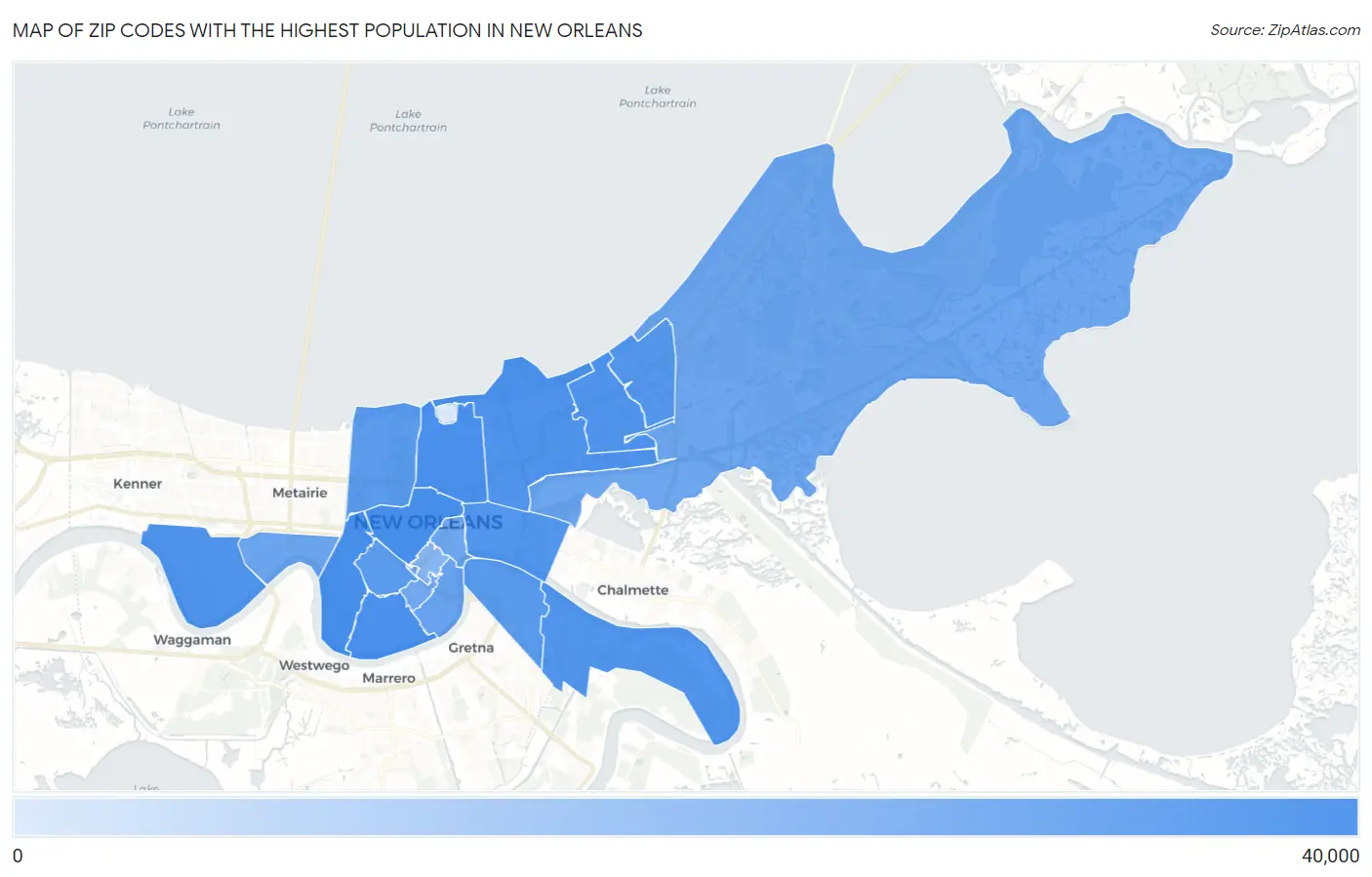 Zip Codes with the Highest Population in New Orleans Map