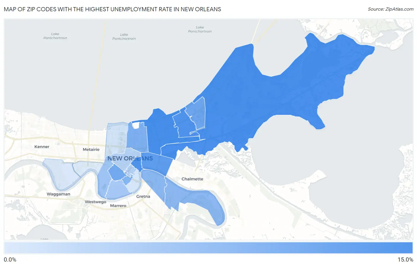 Zip Codes with the Highest Unemployment Rate in New Orleans Map