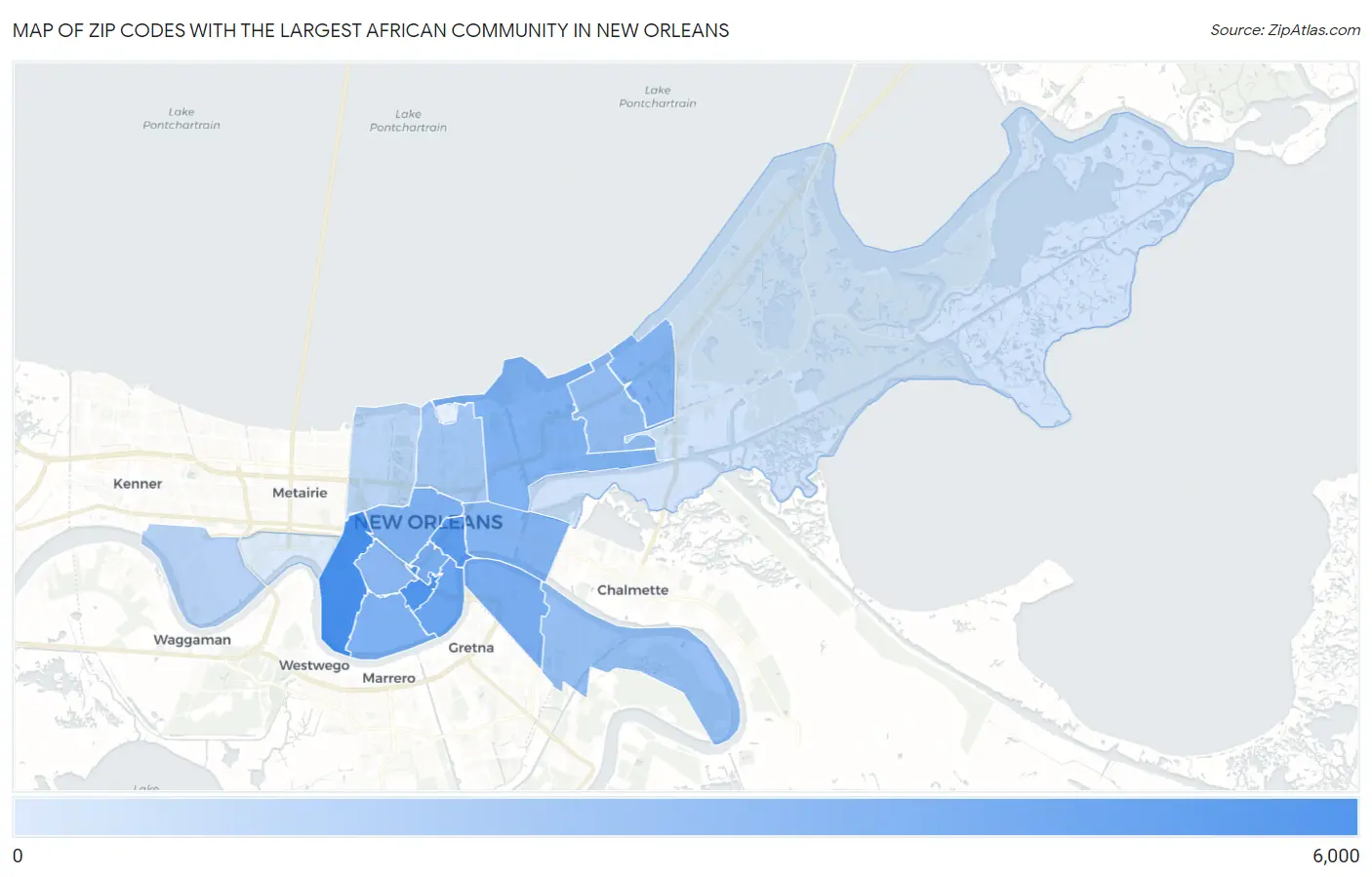 Zip Codes with the Largest African Community in New Orleans Map