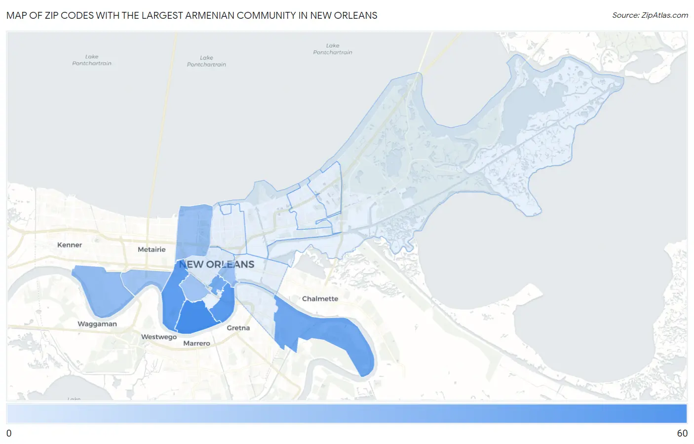 Zip Codes with the Largest Armenian Community in New Orleans Map