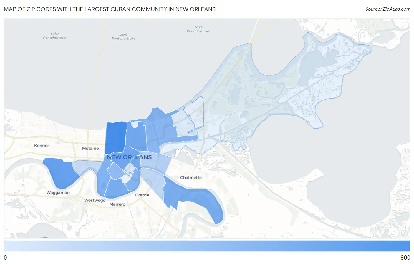 Zip Codes with the Largest Cuban Community in New Orleans Map