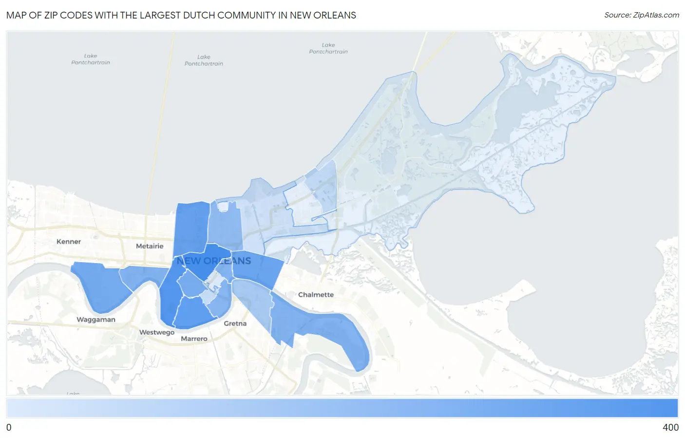 Zip Codes with the Largest Dutch Community in New Orleans Map