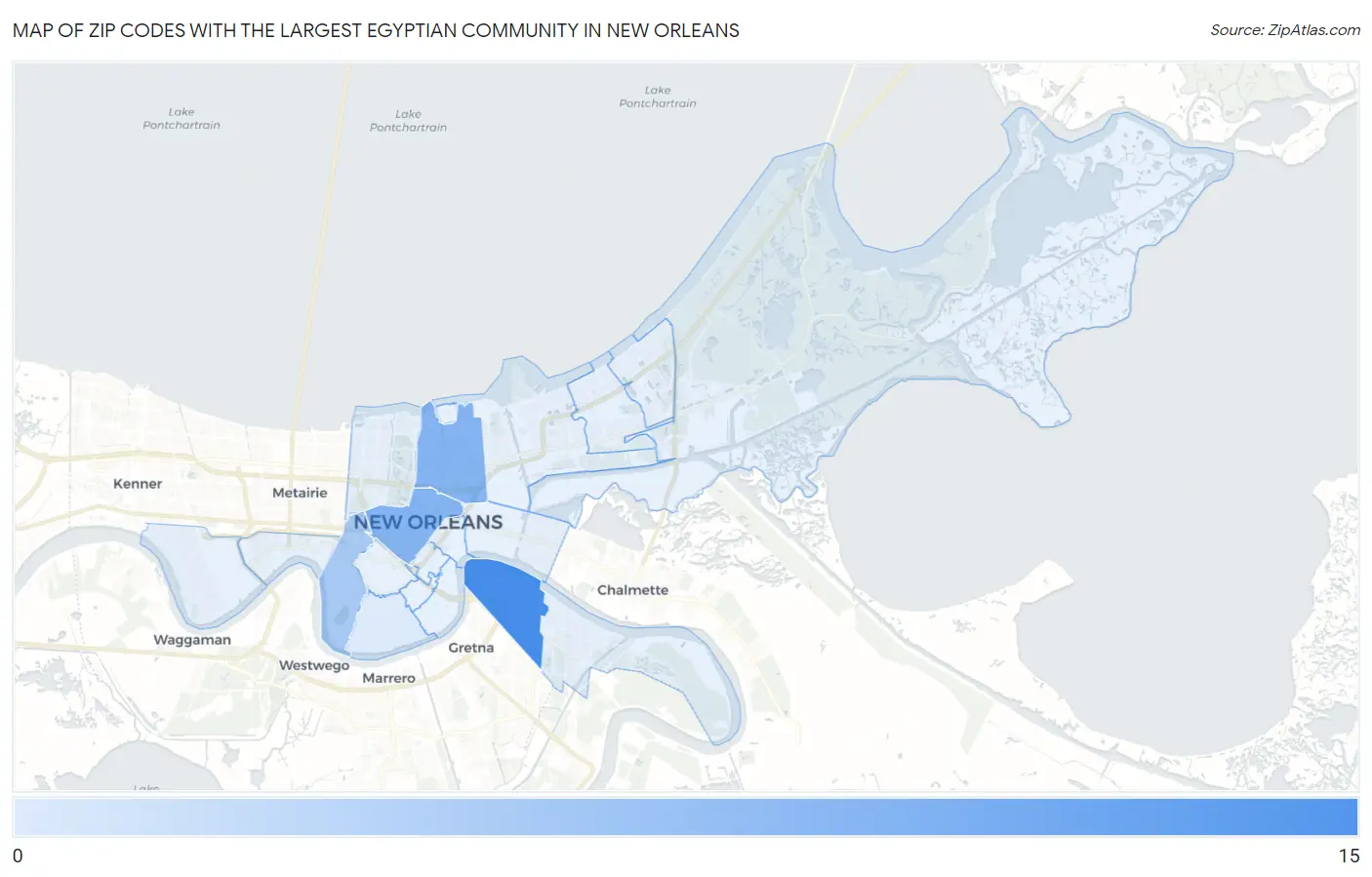 Zip Codes with the Largest Egyptian Community in New Orleans Map