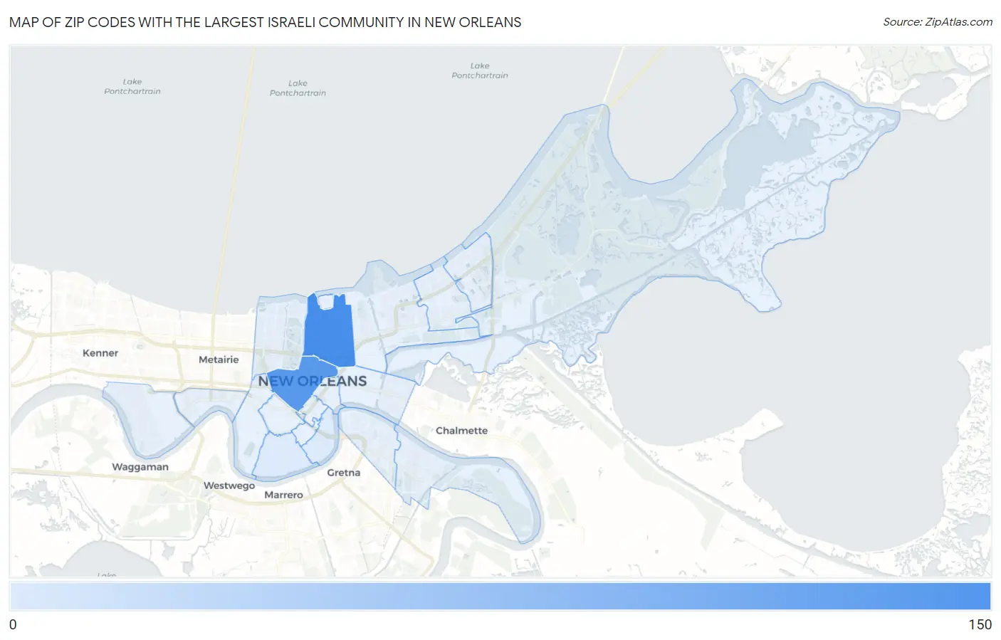 Zip Codes with the Largest Israeli Community in New Orleans Map