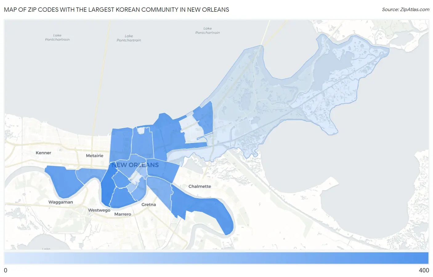 Zip Codes with the Largest Korean Community in New Orleans Map