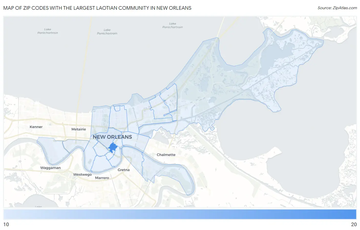 Zip Codes with the Largest Laotian Community in New Orleans Map