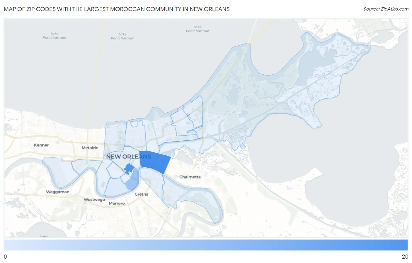 Zip Codes with the Largest Moroccan Community in New Orleans Map